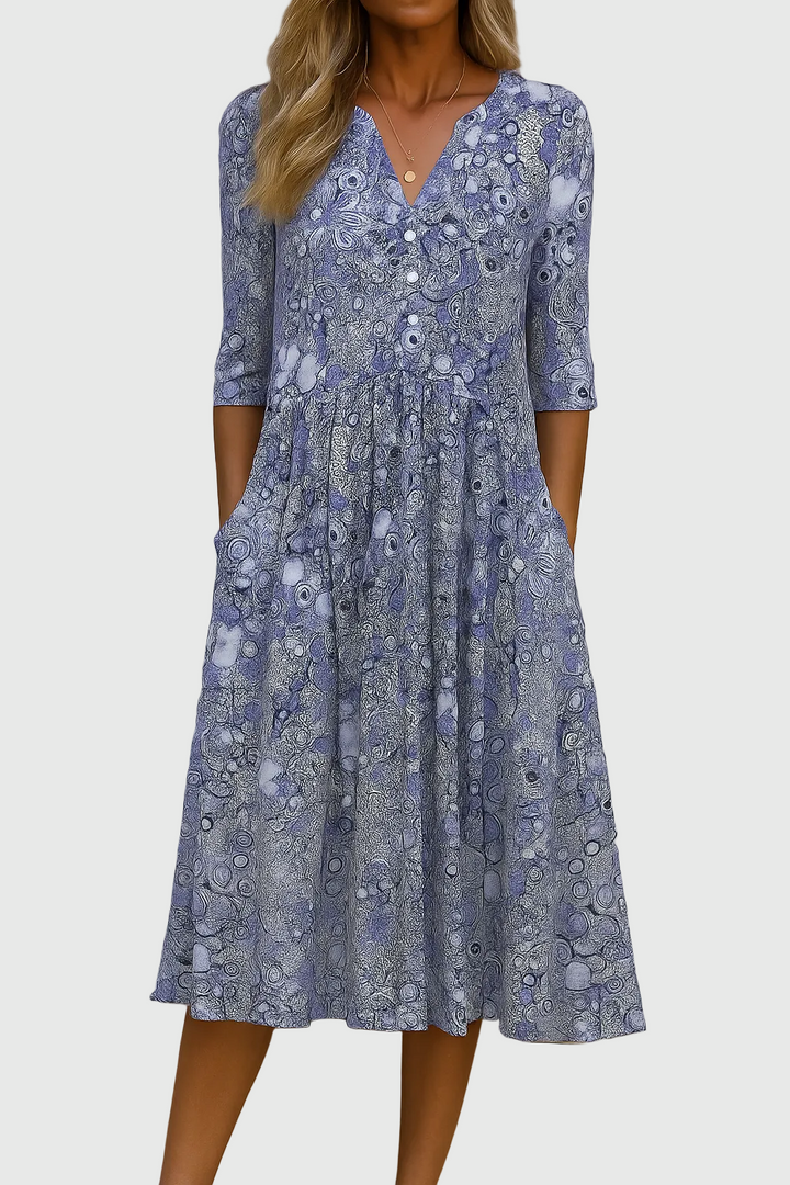 Women's V-Neck Midi Dress – Elegant Day-to-Evening