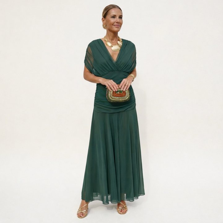 Women's Floral V-Neck Maxi Dress - Elegant & Romantic