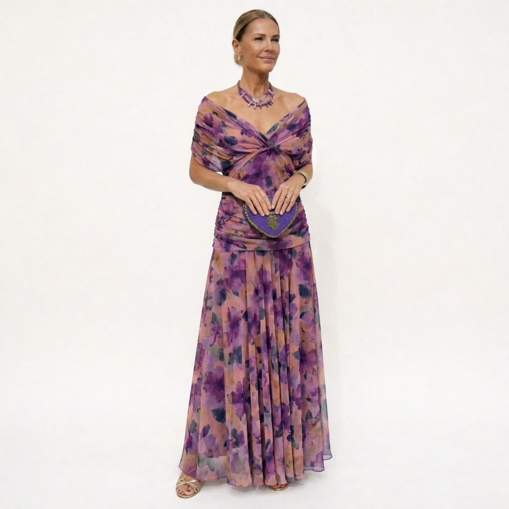Women's Floral V-Neck Maxi Dress - Elegant & Romantic
