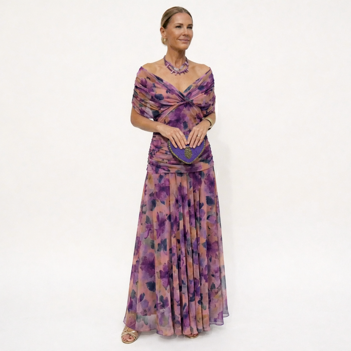 Women's Floral V-Neck Maxi Dress - Elegant & Romantic