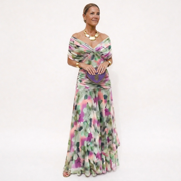 Women's Floral V-Neck Maxi Dress - Elegant & Romantic