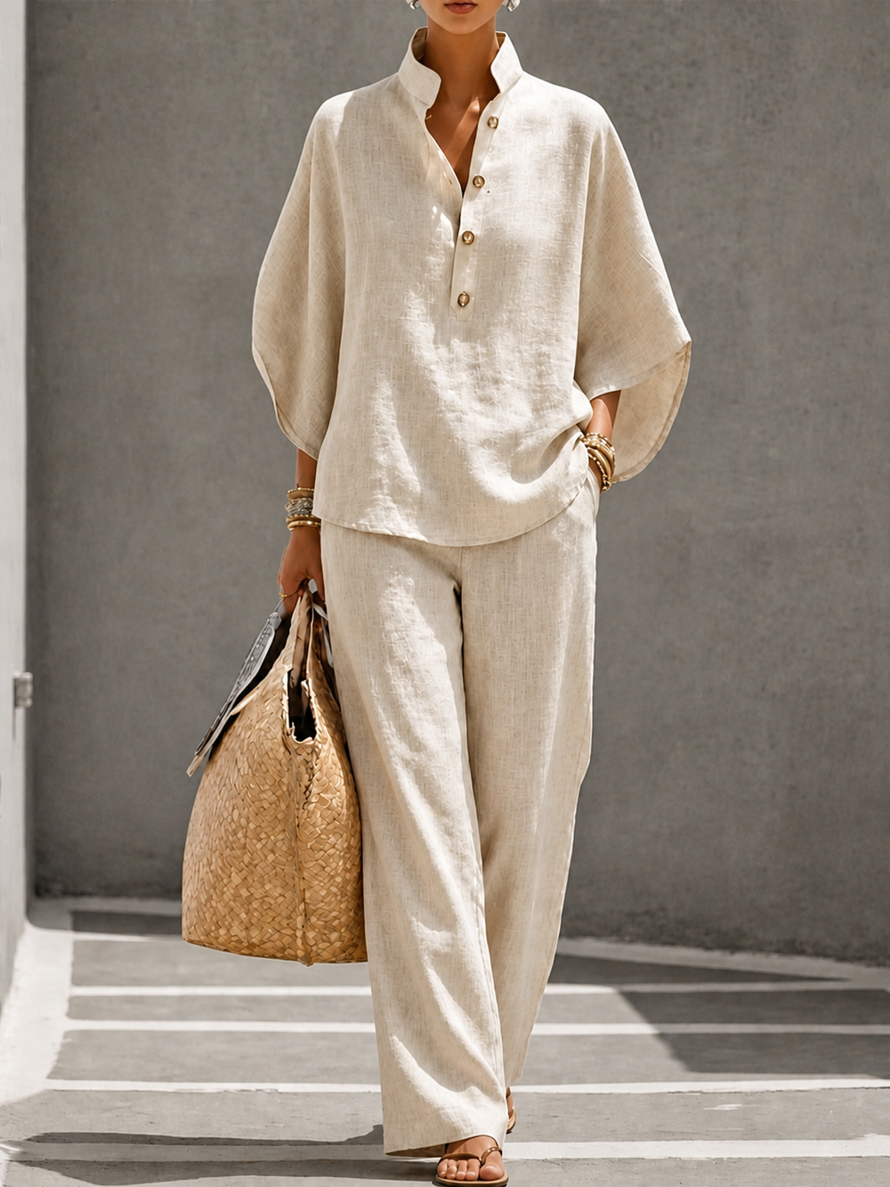 Women's Linen Blend Two-Piece Co-ord Set – Relaxed Summer Style