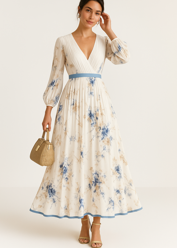 Women's Floral Pleated Maxi Dress - Timeless Elegance