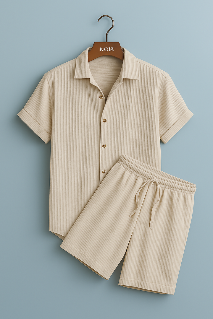 Women's Ribbed Summer Set - Short Sleeve Shirt & Shorts