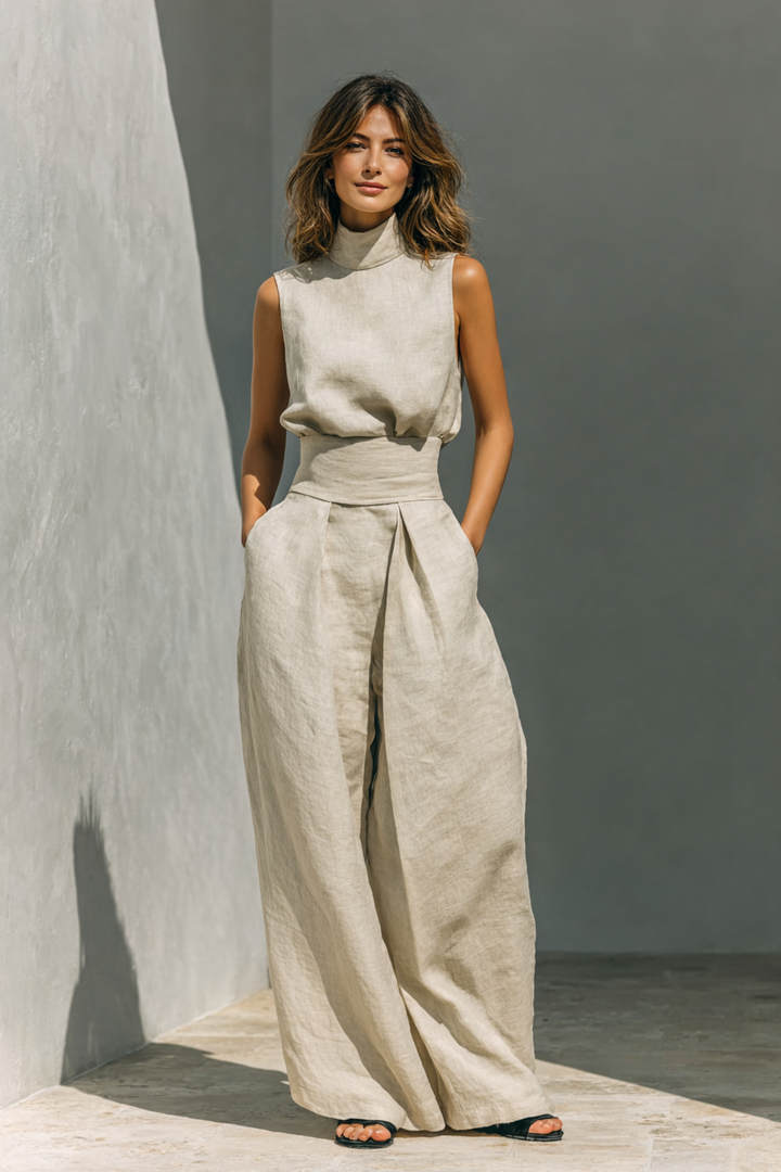 Women's Cotton and Linen Two-Piece Set - Effortless Minimalist Outfit