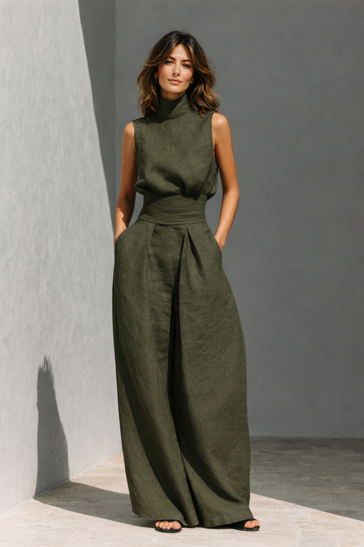 Women's Cotton and Linen Two-Piece Set - Effortless Minimalist Outfit