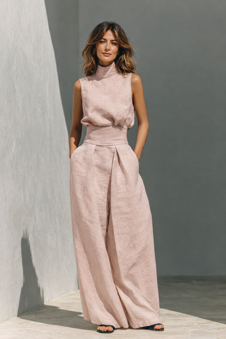 Women's Cotton and Linen Two-Piece Set - Effortless Minimalist Outfit