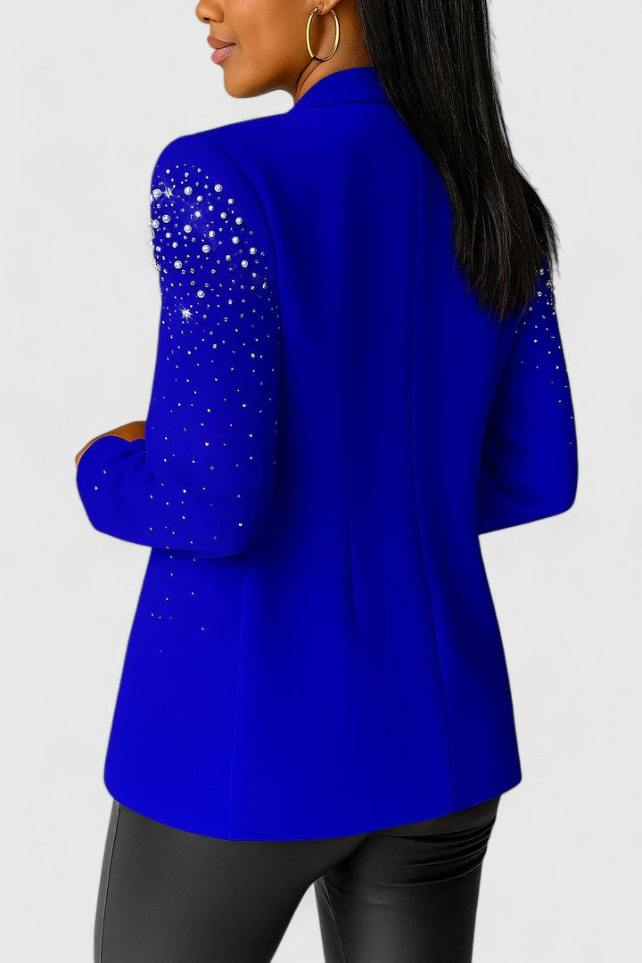 Women's Pearl-Embellished Blazer Jacket - Sophisticated Eventwear