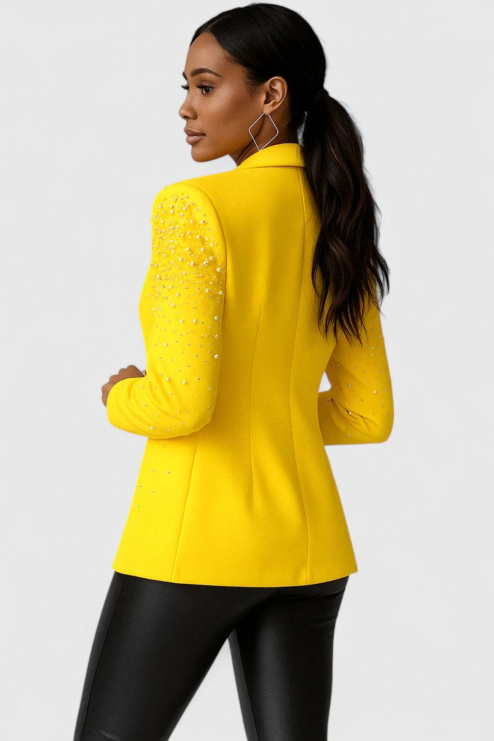 Women's Pearl-Embellished Blazer Jacket - Sophisticated Eventwear