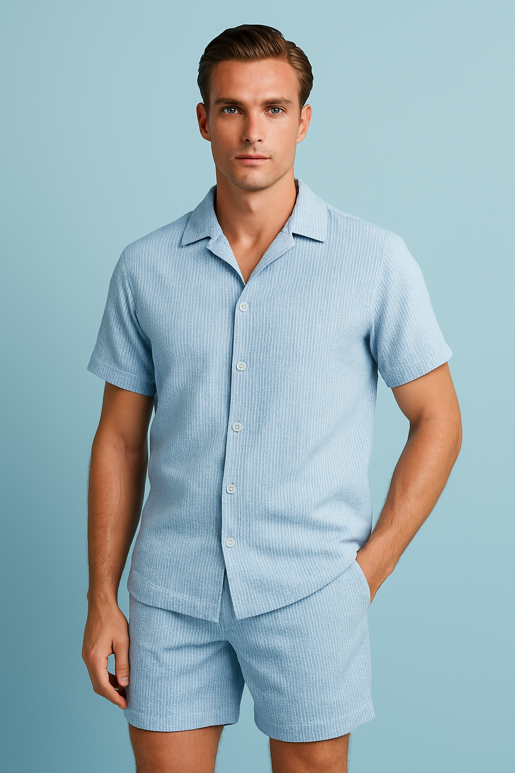 Women's Ribbed Summer Set - Short Sleeve Shirt & Shorts
