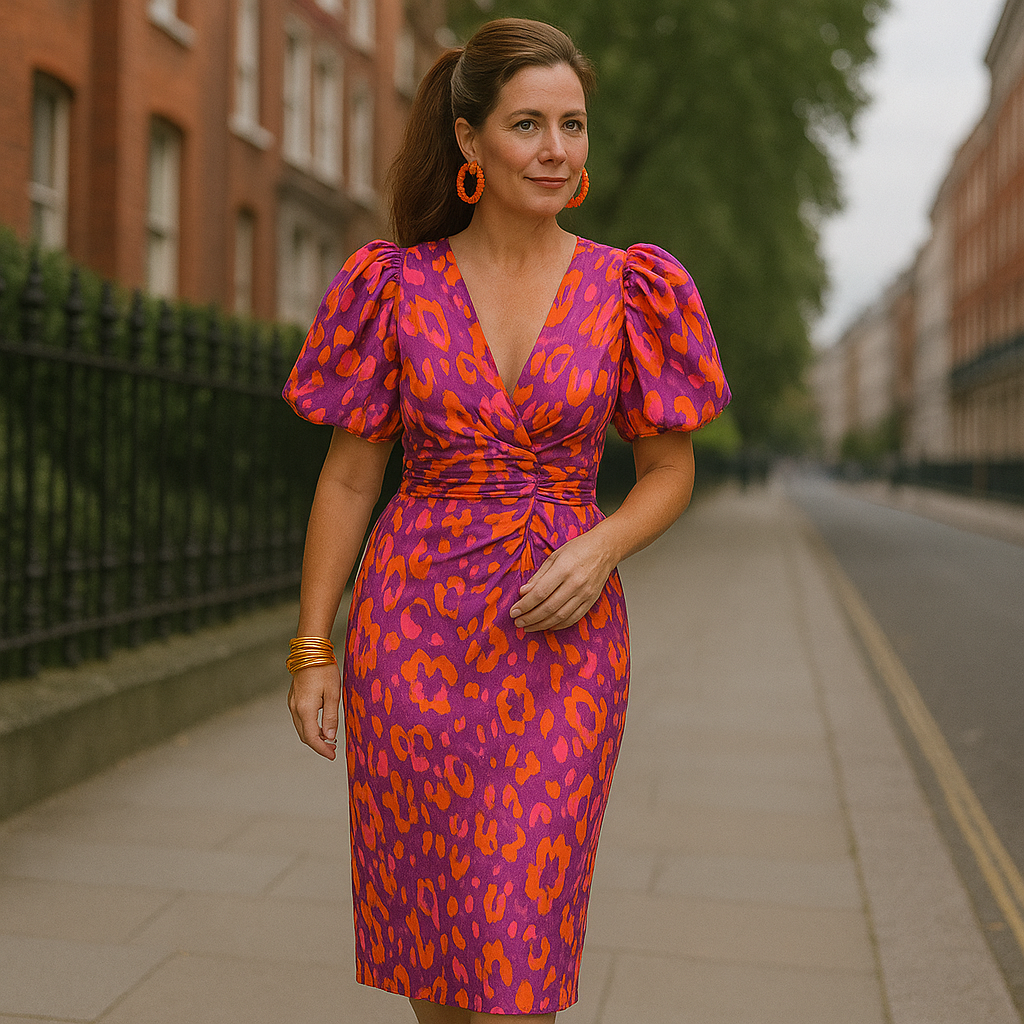 Women's Colorful Pleated Sleeve Dress - Vibrant Everyday Style