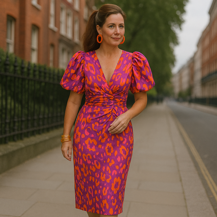 Women's Colorful Pleated Sleeve Dress - Vibrant Everyday Style