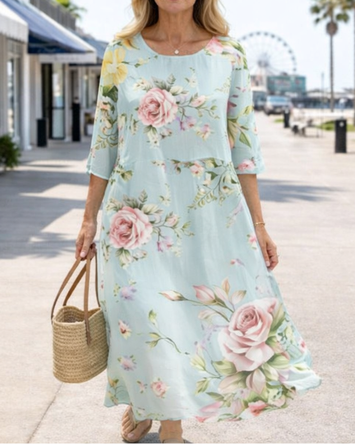 Women's Floral Relaxed Midi Dress - Effortless Everyday Style