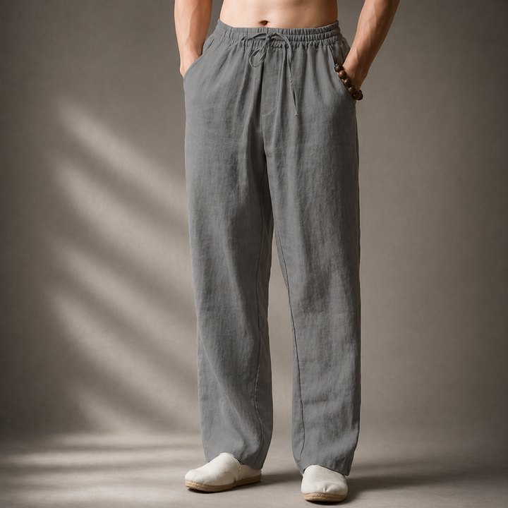 Men's Linen Straight-Leg Trousers – Breathable Summer