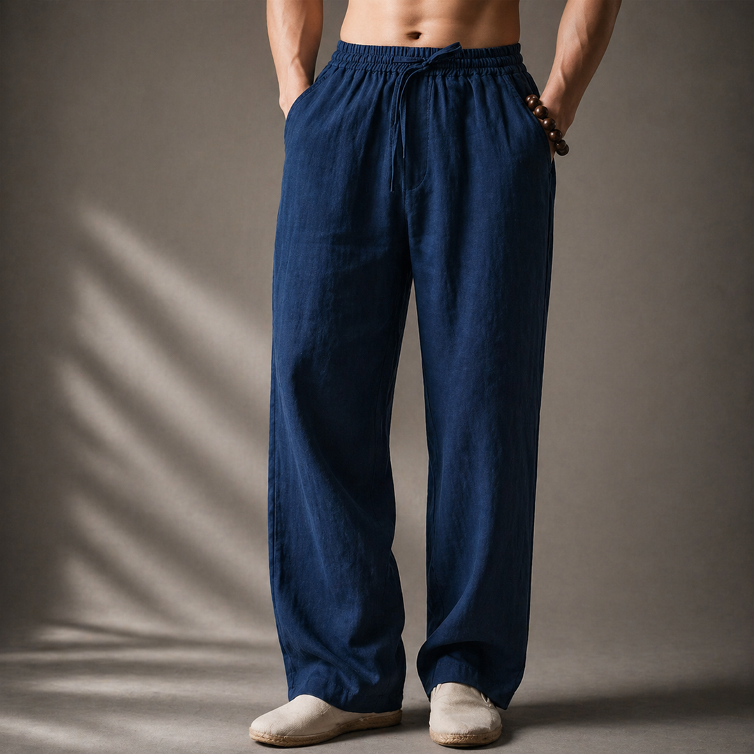 Men's Linen Straight-Leg Trousers – Breathable Summer