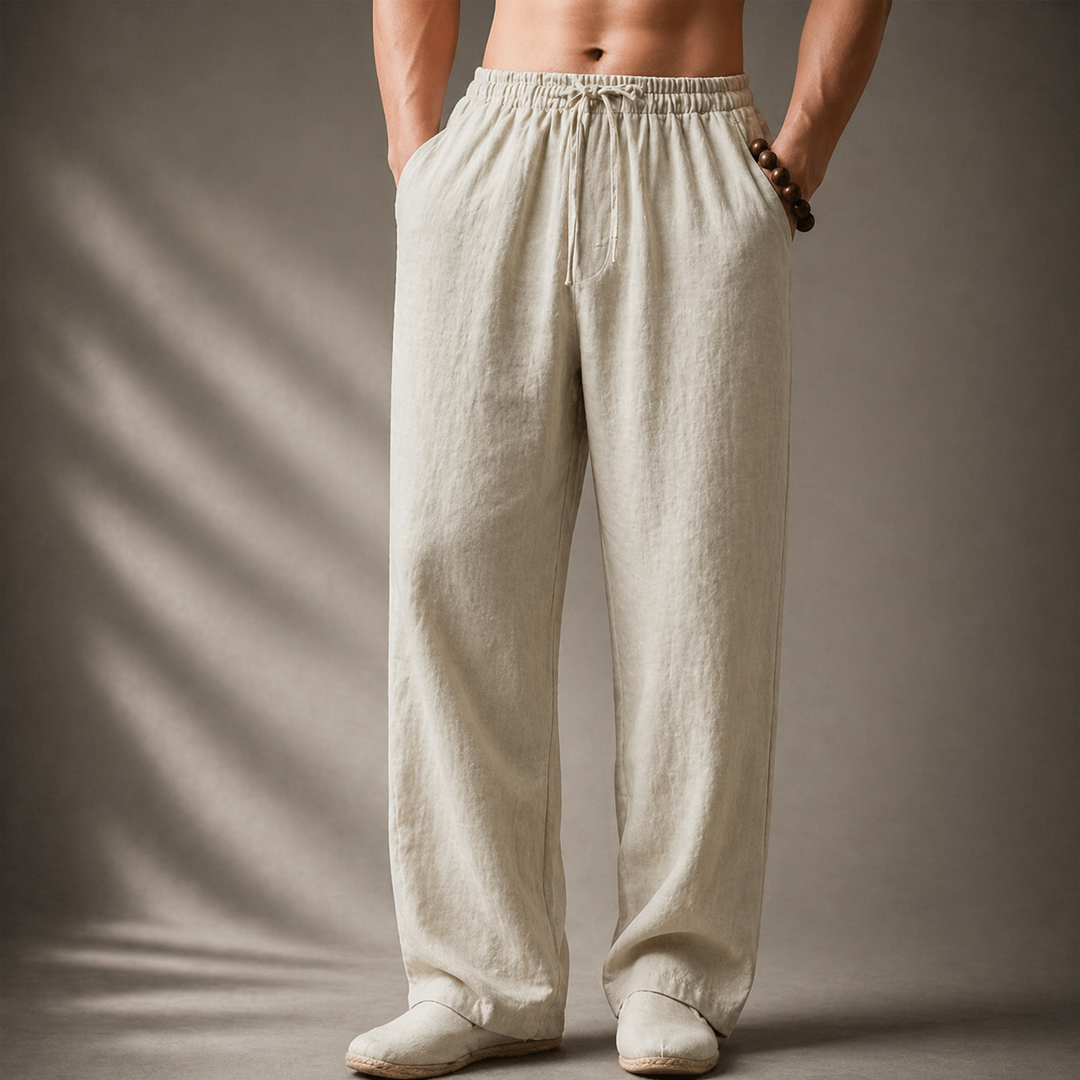 Men's Linen Straight-Leg Trousers – Breathable Summer