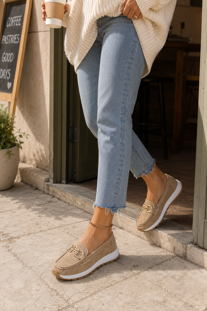Women's Suede-Look Gold Bit Loafers - Everyday Comfort