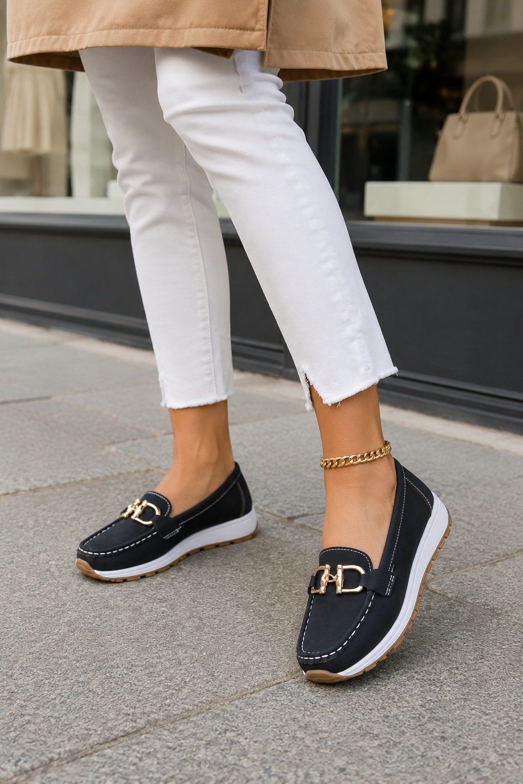 Women's Suede-Look Gold Bit Loafers - Everyday Comfort