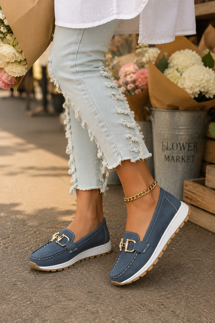 Women's Suede-Look Gold Bit Loafers - Everyday Comfort
