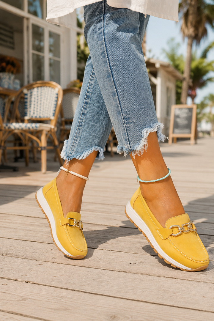 Women's Suede-Look Gold Bit Loafers - Everyday Comfort