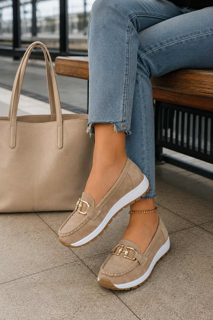 Women's Suede-Look Gold Bit Loafers - Everyday Comfort