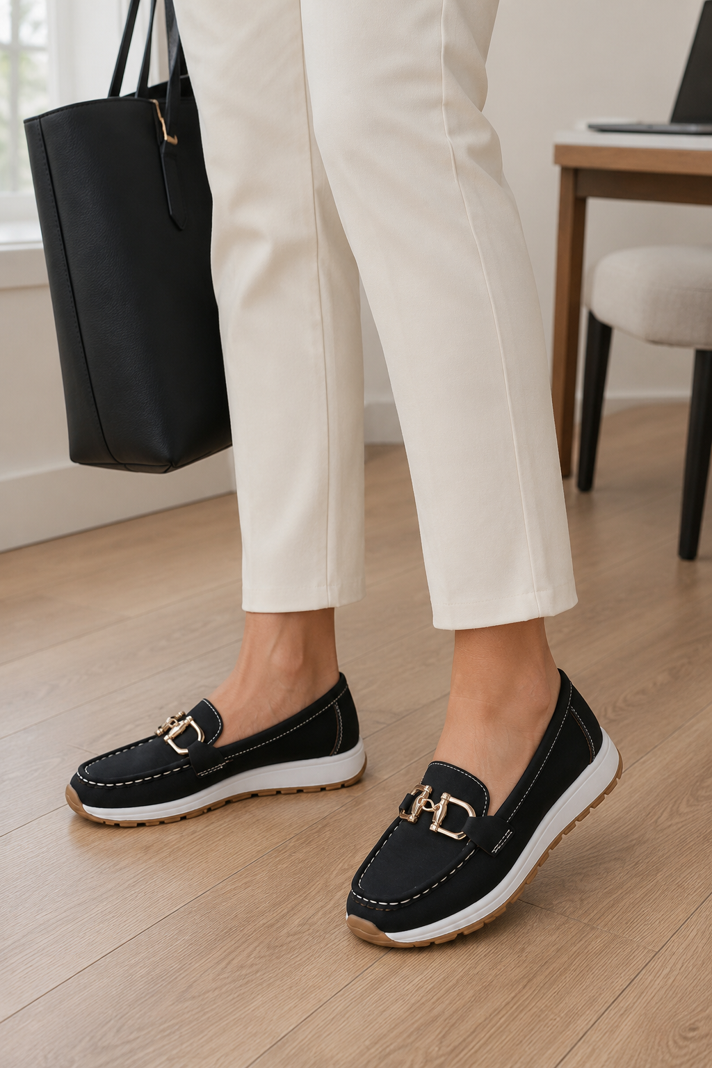 Women's Suede-Look Gold Bit Loafers - Everyday Comfort