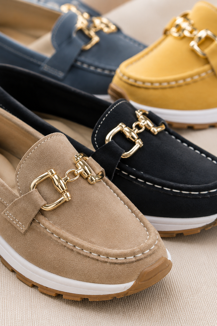 Women's Suede-Look Gold Bit Loafers - Everyday Comfort