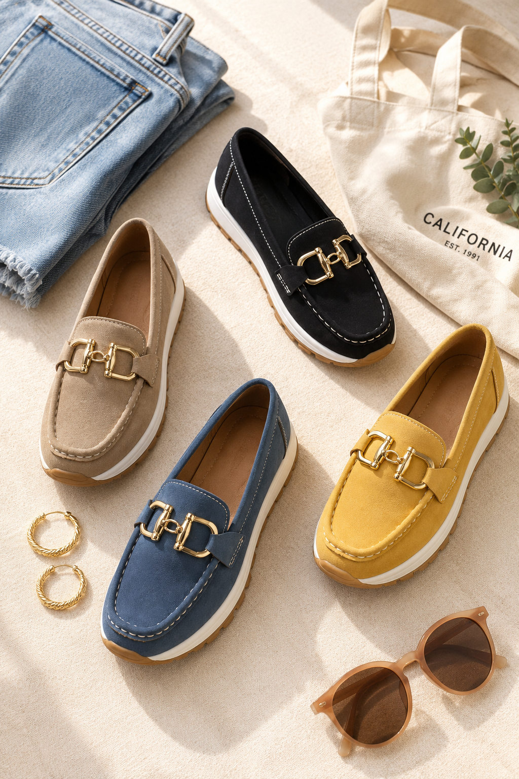 Women's Suede-Look Gold Bit Loafers - Everyday Comfort