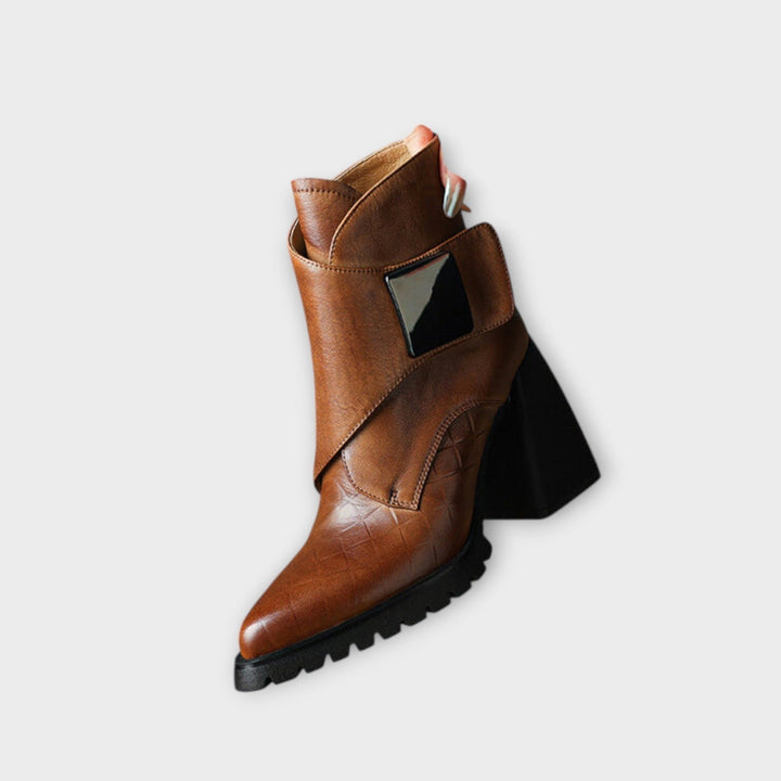 Women's Classy Leather Chunky-Heel Ankle Boots - Everyday Style