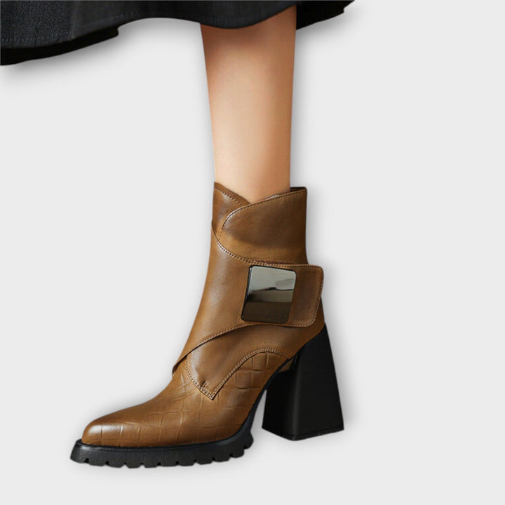 Women's Classy Leather Chunky-Heel Ankle Boots - Everyday Style