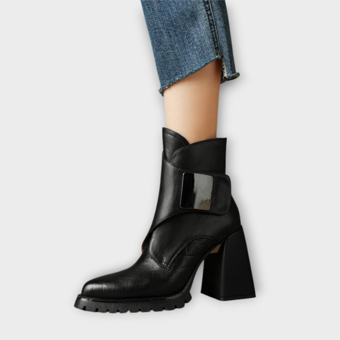 Women's Classy Leather Chunky-Heel Ankle Boots - Everyday Style