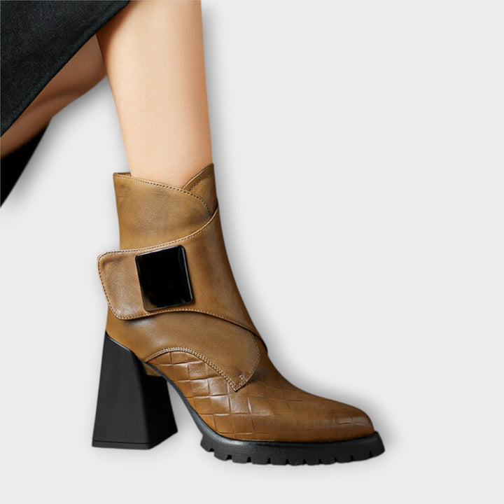Women's Classy Leather Chunky-Heel Ankle Boots - Everyday Style
