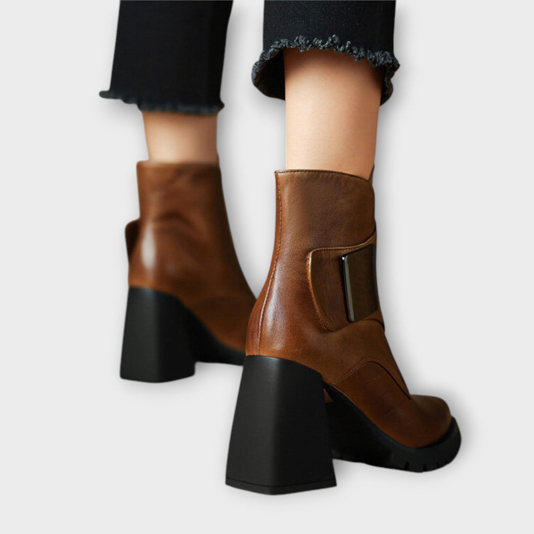Women's Classy Leather Chunky-Heel Ankle Boots - Everyday Style