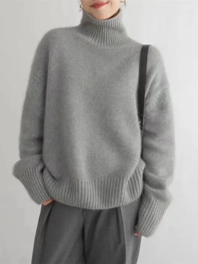 Women's Cozy High-Neck Relaxed Sweater - Everyday Warmth