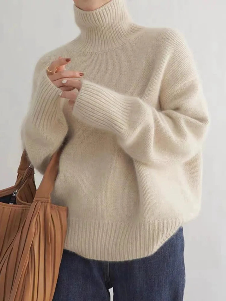 Women's Cozy High-Neck Relaxed Sweater - Everyday Warmth