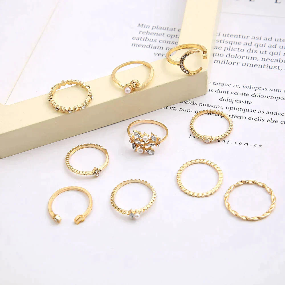 Women's Bohemian Silver and Gold Rings - 10 Pairs for Everyday Wear