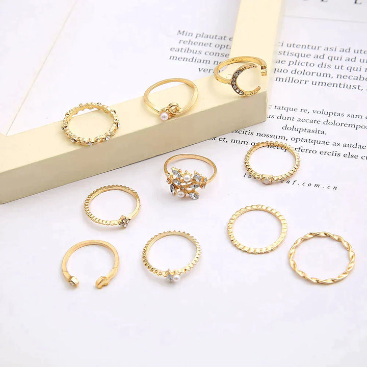 Women's Bohemian Silver and Gold Rings - 10 Pairs for Everyday Wear