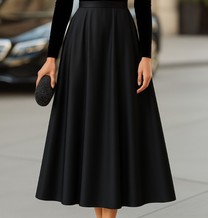 Women's Velvet and Satin Midi Dress - Elegant Evening Style