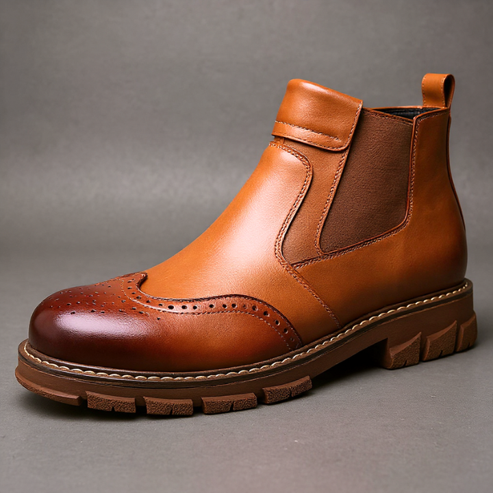 Men's Leather Chelsea Boots - Brogue Detail Winter Boots