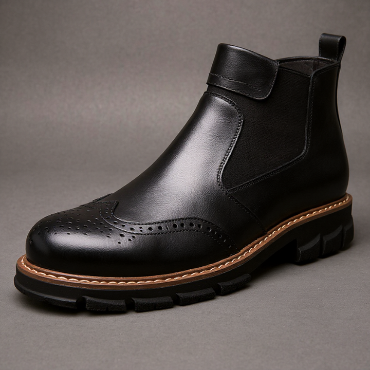 Men's Leather Chelsea Boots - Brogue Detail Winter Boots