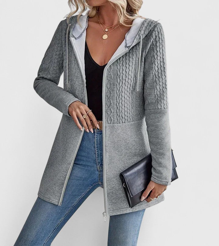 Women's Textured Zip-Up Hooded Cardigan - Cozy Everyday Layering