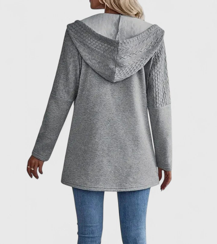 Women's Textured Zip-Up Hooded Cardigan - Cozy Everyday Layering