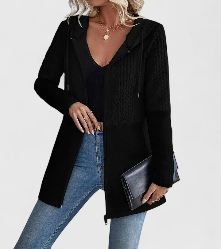 Women's Textured Zip-Up Hooded Cardigan - Cozy Everyday Layering