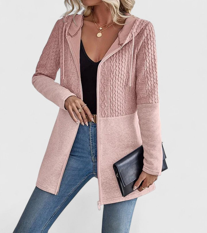 Women's Textured Zip-Up Hooded Cardigan - Cozy Everyday Layering