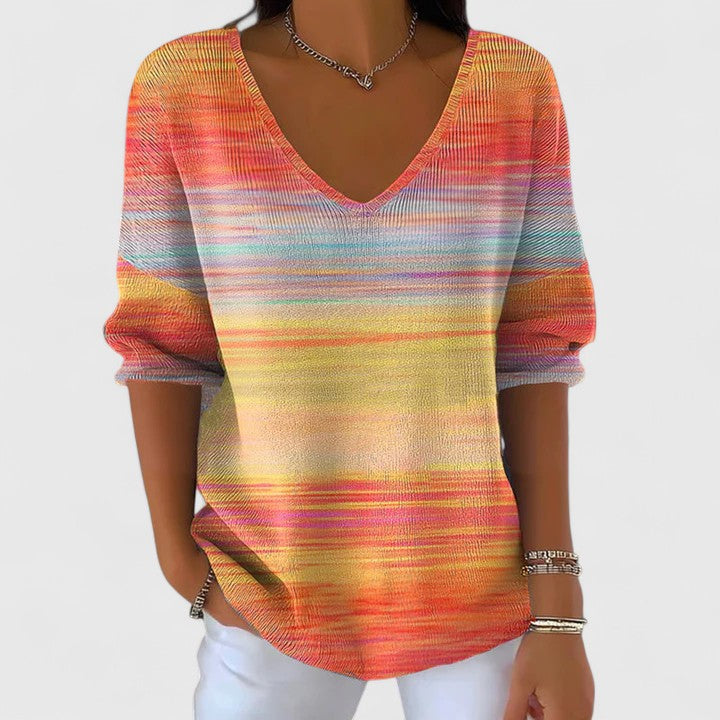 Women's Striped V-Neck Knit Top - Vibrant Everyday Style