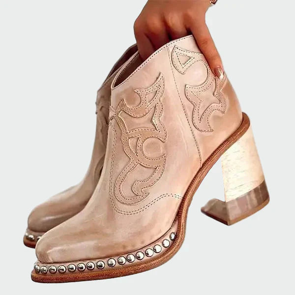 Women's Embroidered Leather Western Boots - Western Style Ankle Boots