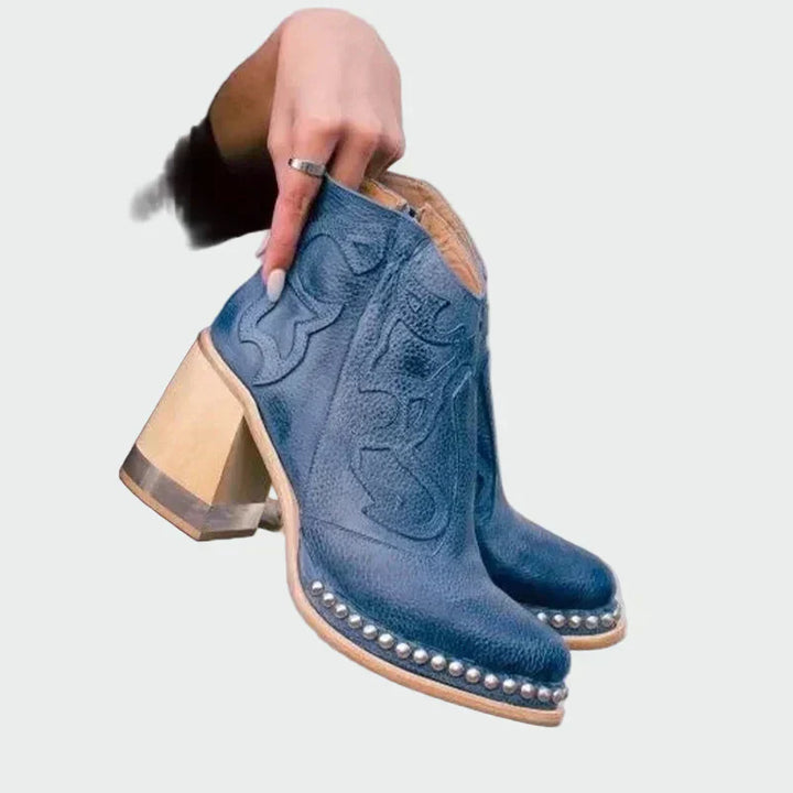 Women's Embroidered Leather Western Boots - Western Style Ankle Boots