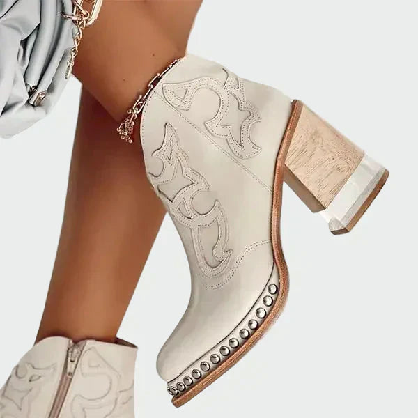 Women's Embroidered Leather Western Boots - Western Style Ankle Boots