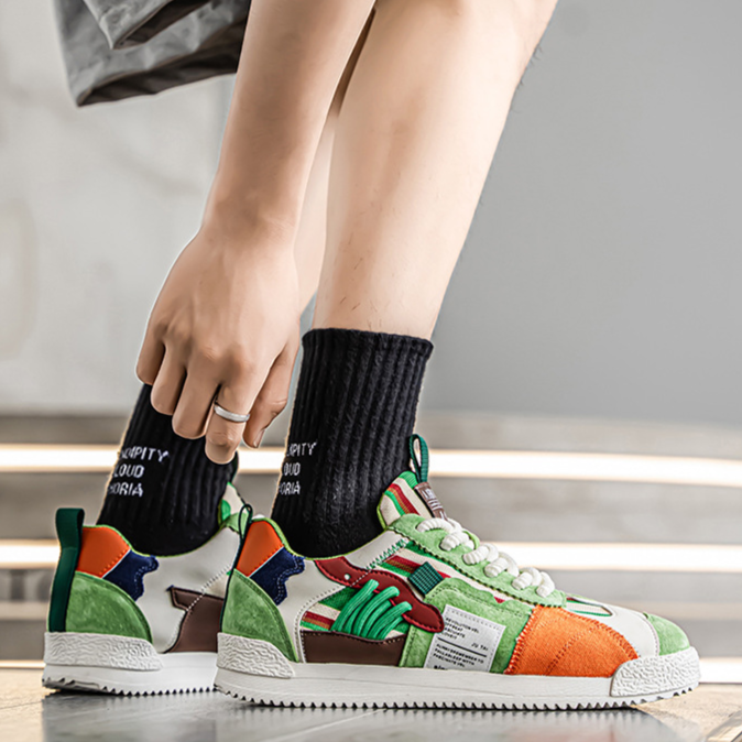 Men's Retro Sneakers – Colour-Block Suede Trainers