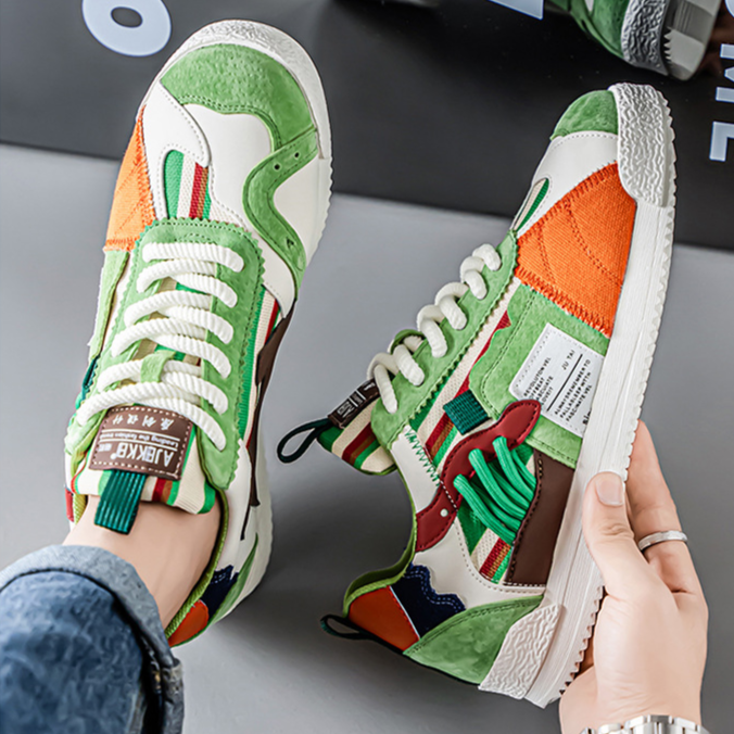 Men's Retro Sneakers – Colour-Block Suede Trainers